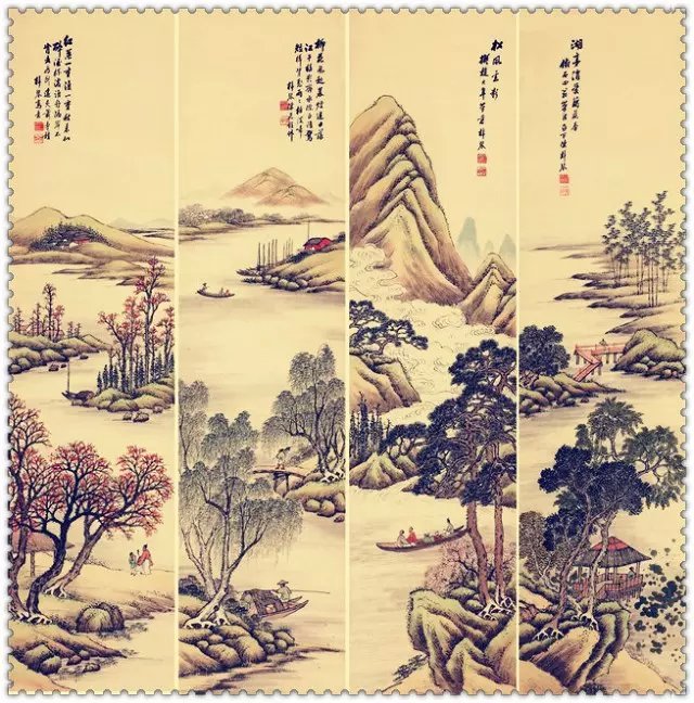 水墨四條屏山水花鳥(niǎo)國(guó)畫(huà)欣賞（一）