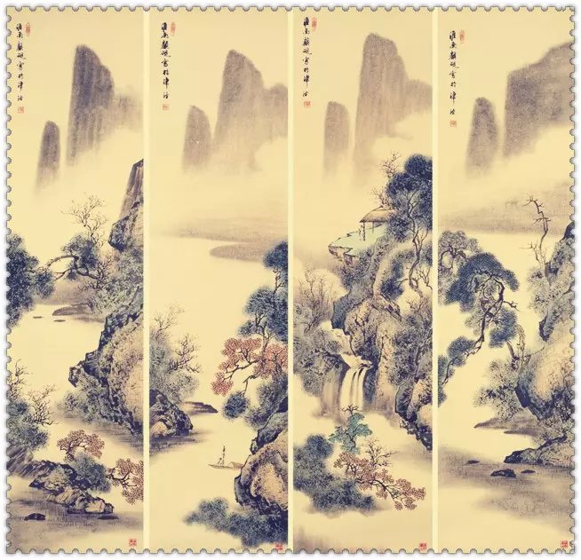 水墨四條屏山水花鳥(niǎo)國(guó)畫(huà)欣賞（一）