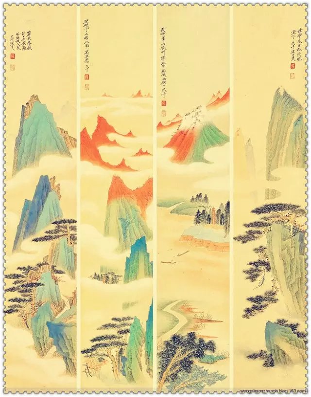 水墨四條屏山水花鳥(niǎo)國(guó)畫(huà)欣賞（一）