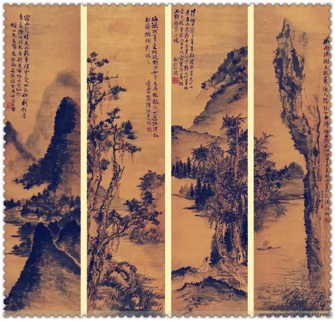 水墨四條屏山水花鳥(niǎo)國(guó)畫(huà)欣賞（一）