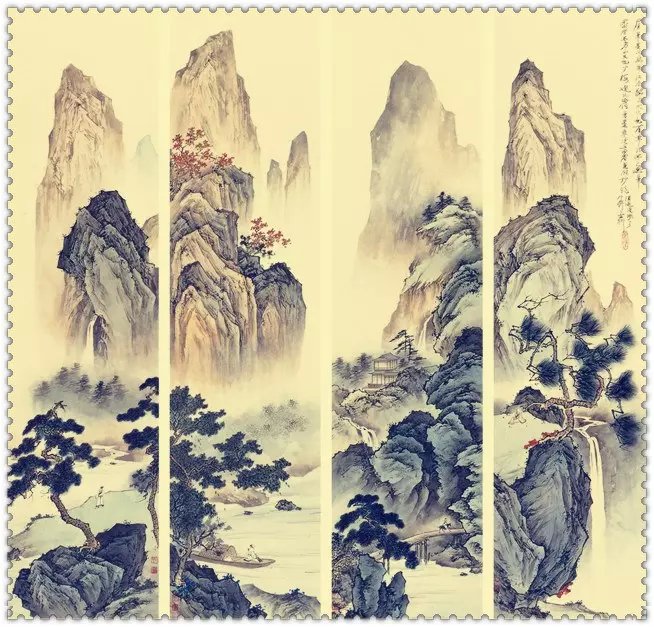 水墨四條屏山水花鳥(niǎo)國(guó)畫(huà)欣賞（一）