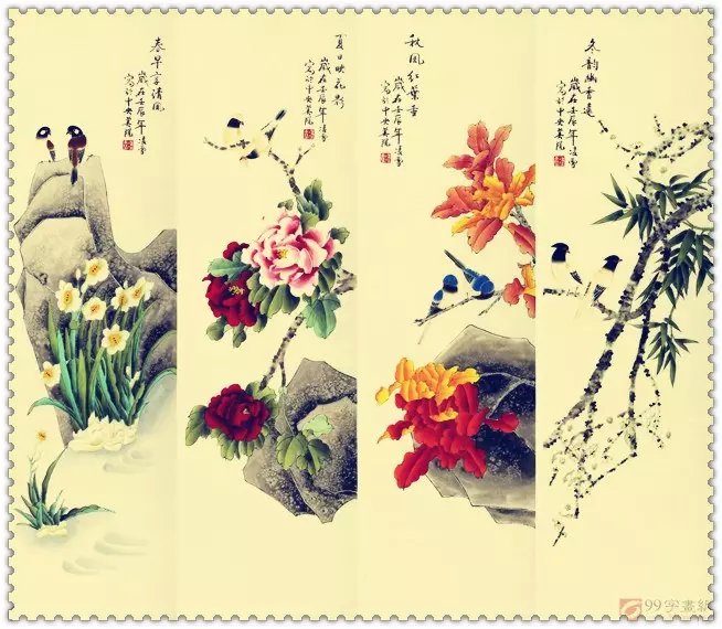 水墨四條屏山水花鳥(niǎo)國(guó)畫(huà)欣賞（一）