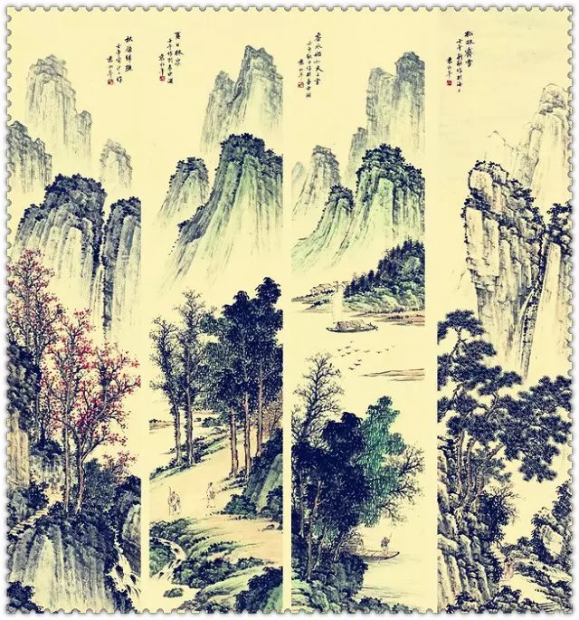 水墨四條屏山水花鳥(niǎo)國(guó)畫(huà)欣賞（一）