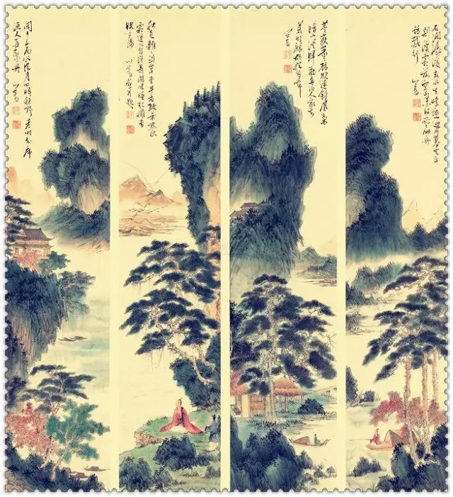 水墨四條屏山水花鳥(niǎo)國(guó)畫(huà)欣賞（一）