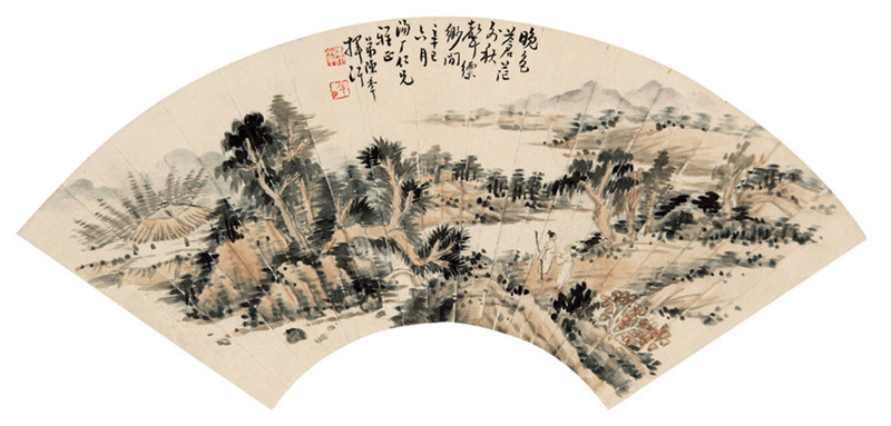 國(guó)畫(huà)大師陳半丁山水扇面