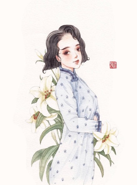 清新水彩旗袍女子插畫(huà)，唯美的古風(fēng)插畫(huà)圖集