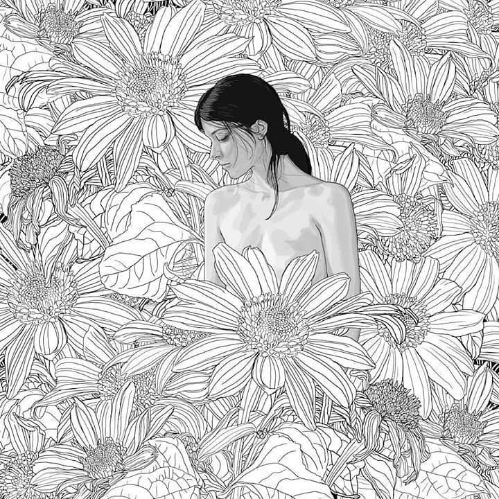 美人與花插畫(huà)：用線條淋漓盡致展現(xiàn)女性魅力！
