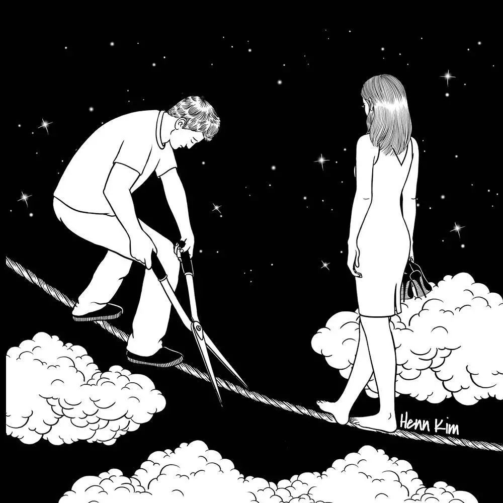 一組扎心黑色治愈系漫畫，看哭了的黑白插畫