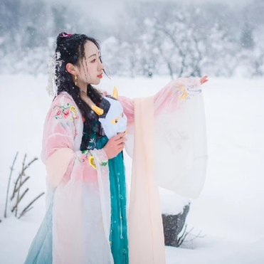 雪地帶披風(fēng)女生頭像，唯美古風(fēng)真人頭像