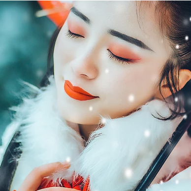 唯美古風(fēng)真人頭像：雪花帶傘紅衣女生頭像