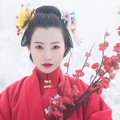 梅花雪紅衣女生頭像，唯美古風真人頭像