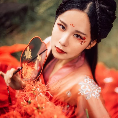 妖艷彼岸花紅衣女子頭像，唯美古風(fēng)真人頭像