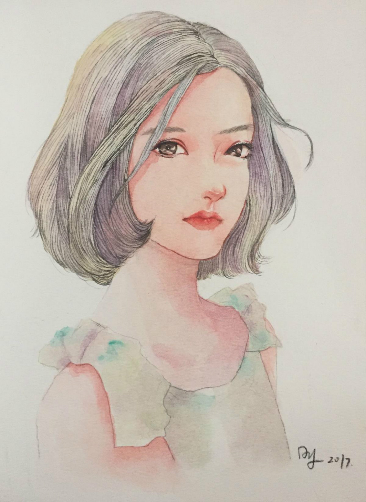 唯美手繪水彩少女人物插畫